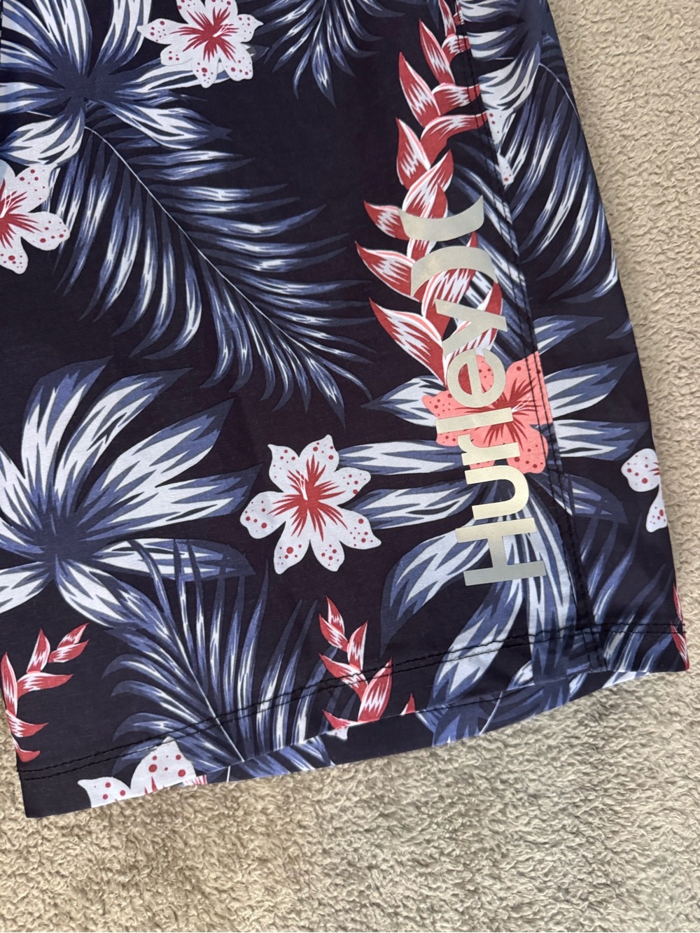 Hurley Men's Navy Floral Hybrid Shorts with Pink & White Accents - Picture 2 of 6